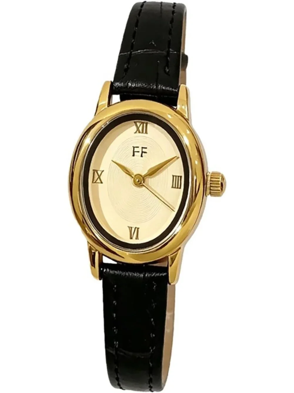 Women's Black Vintage Oval Analog Quartz Roman Numeral Dial Leather Strap Watch